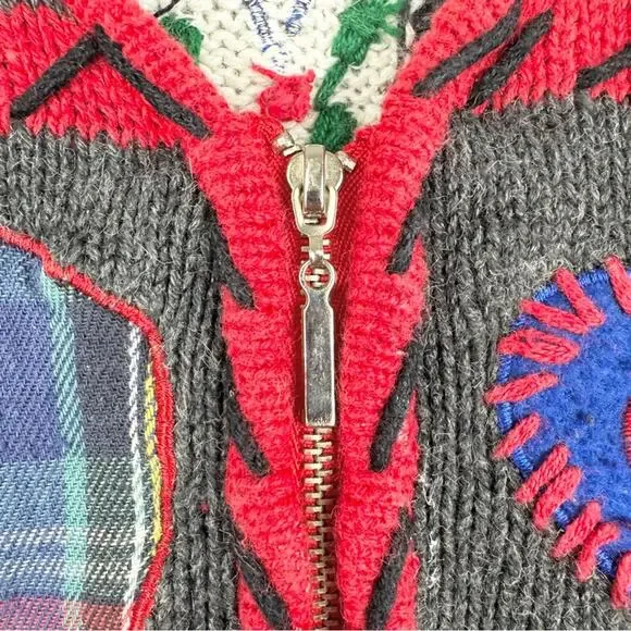 Vintage Holiday Grannycore Knit Zip Front Vest L Festive Ugly Christmas Sweater - Picture 6 of 13